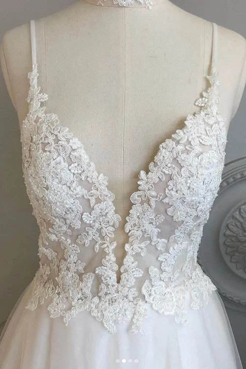 A-line Simple Spaghetti Straps Beach Wedding Dresses Lace Wedding Gowns - Image 3
