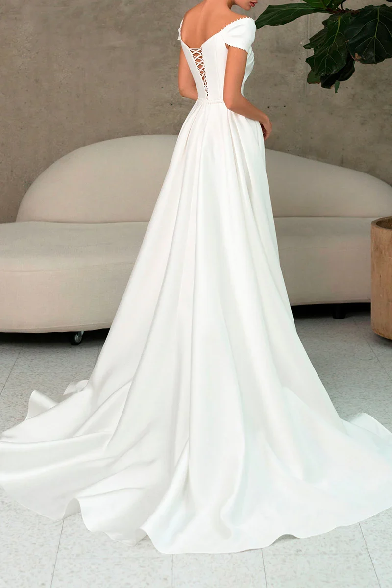 A-Line Beach Wedding Dress with Sweetheart Neckline and Slit - Image 3