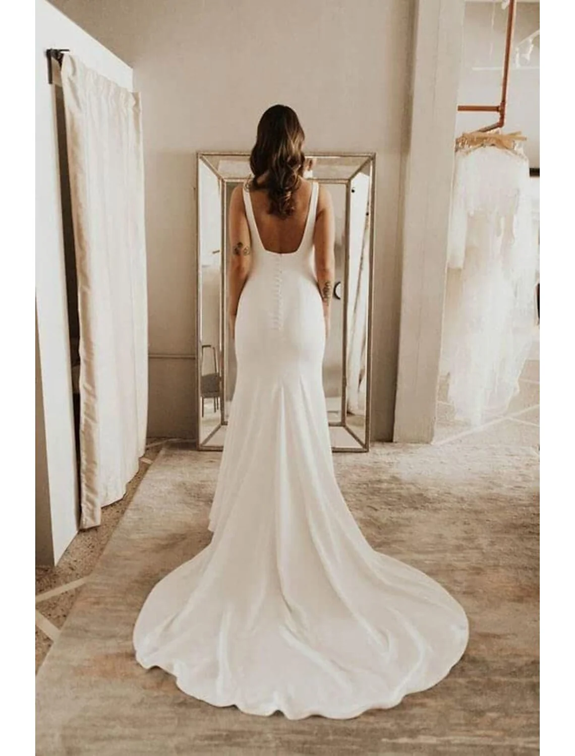 Chic Beach Boho Mermaid Wedding Dress Sleeveless Court Train Stretch Bridal Gown - Image 3