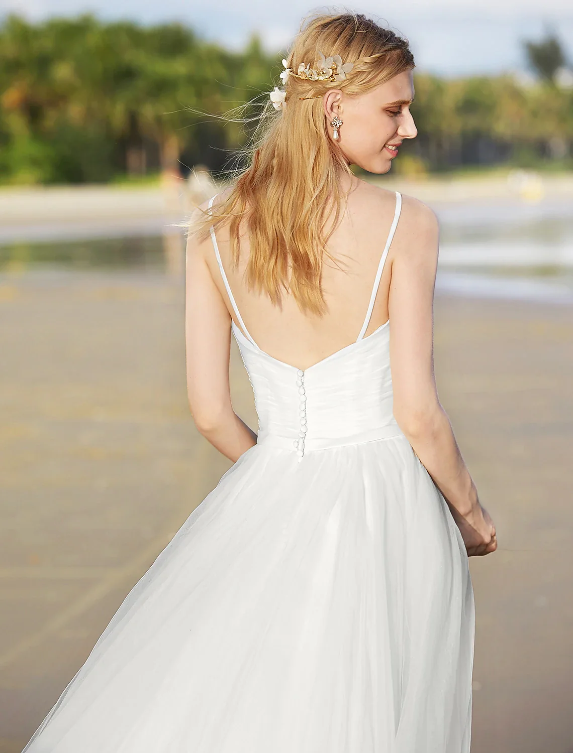 A-Line Chiffon Beach Wedding Dress with Spaghetti Straps - Image 6