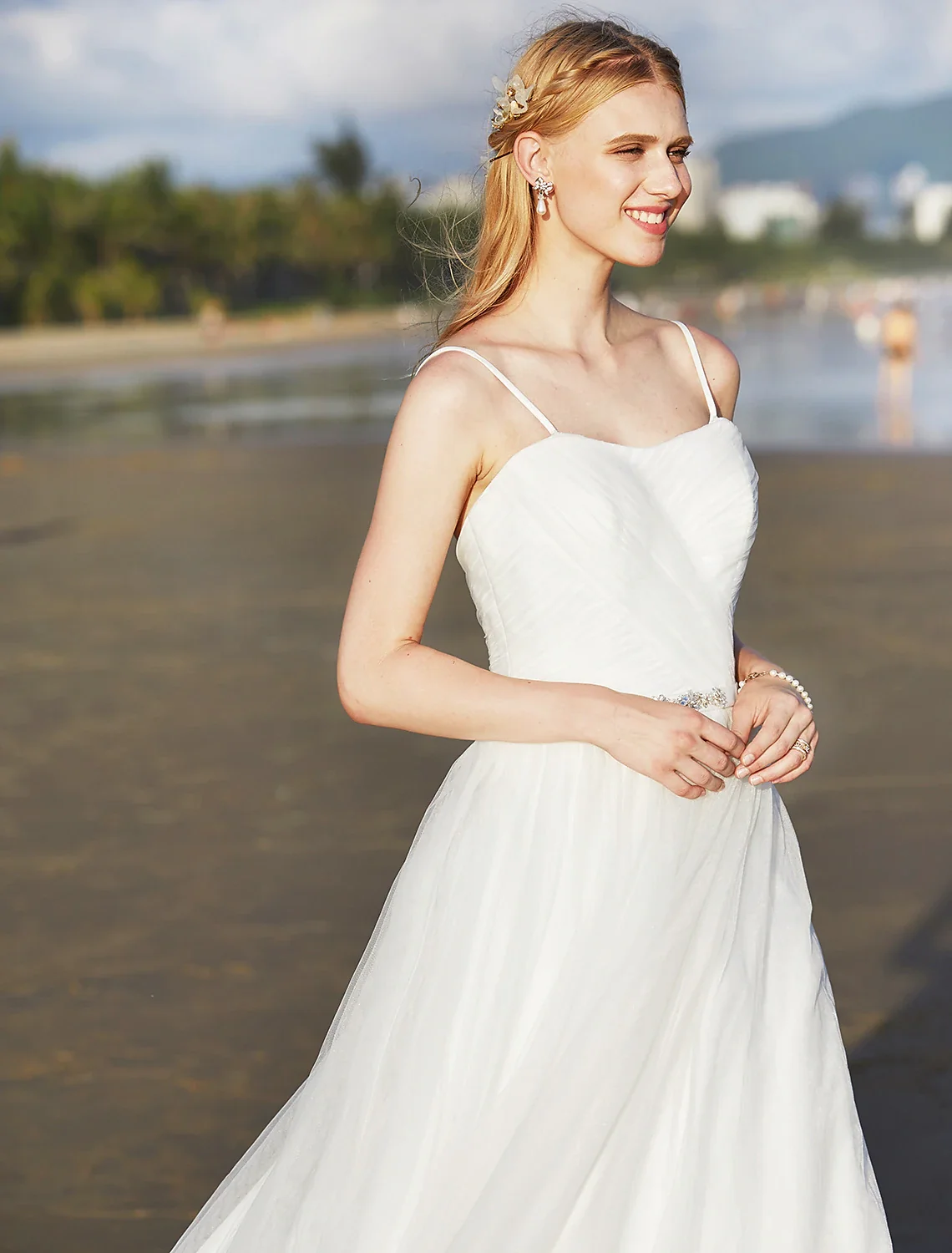 A-Line Chiffon Beach Wedding Dress with Spaghetti Straps - Image 5