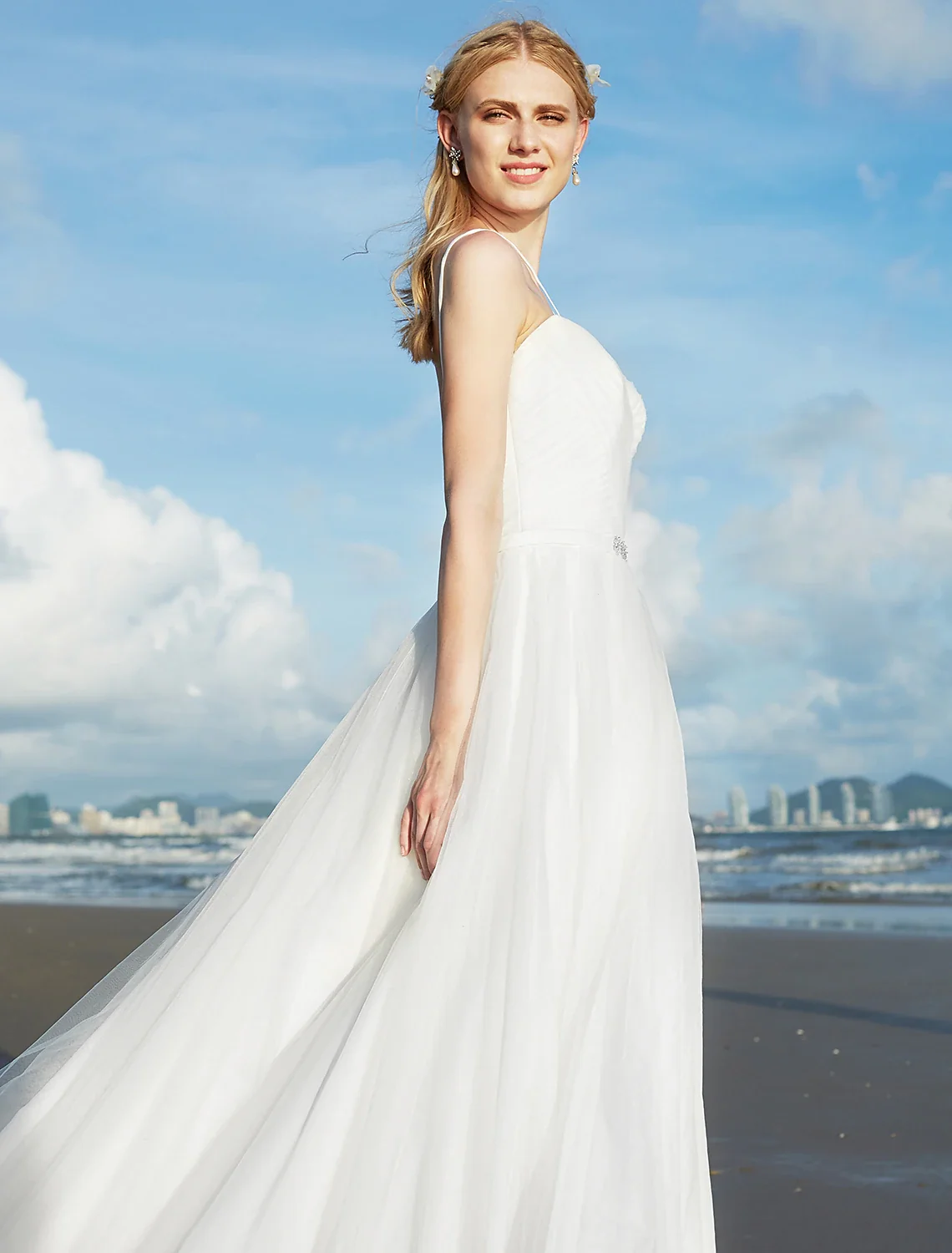 A-Line Chiffon Beach Wedding Dress with Spaghetti Straps - Image 4