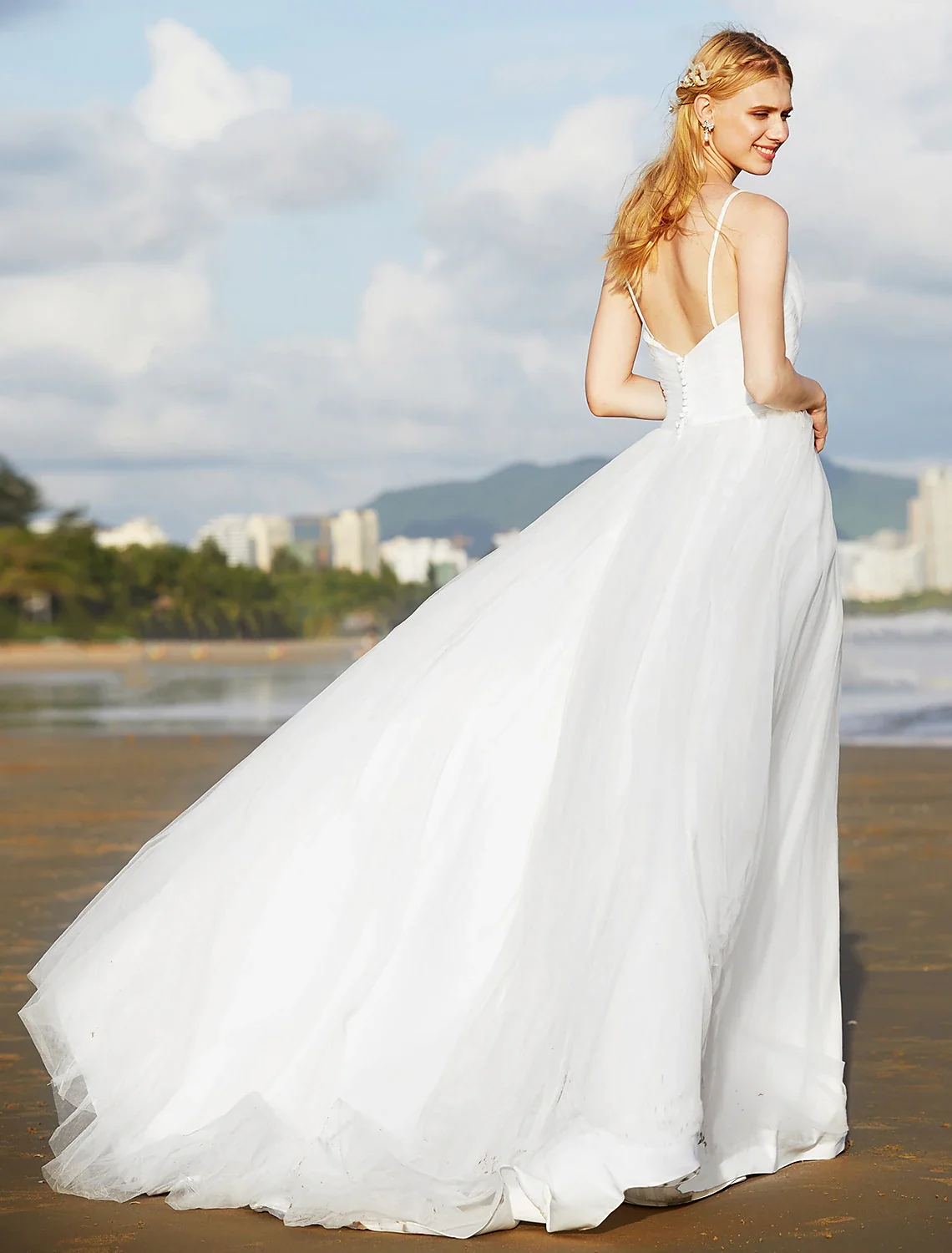 A-Line Chiffon Beach Wedding Dress with Spaghetti Straps - Image 3