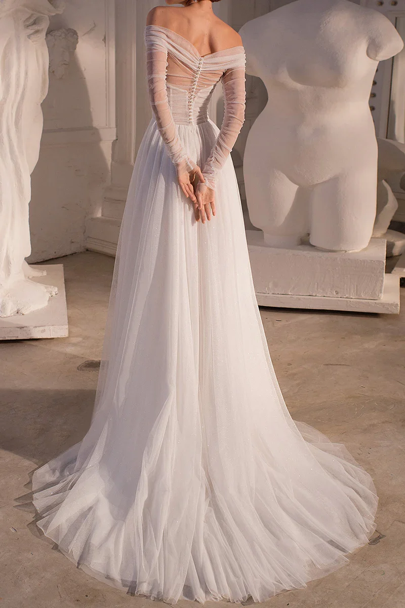 Elegant A-line Strapless Beach Wedding Dress with Sweep Train - Image 3