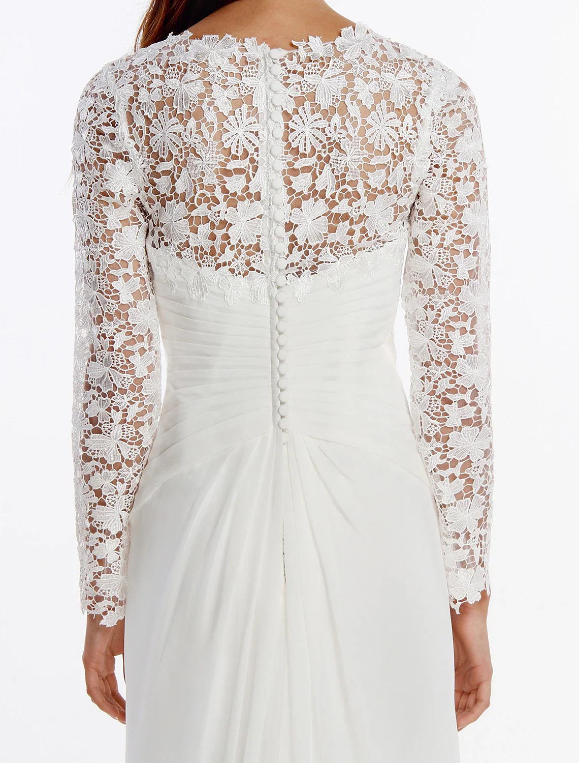 V-Neck Long Sleeve Chiffon Beach Wedding Dress with Lace Buttons - Image 3