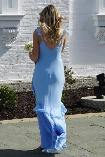 V Neckline Ruffle Trim Open Back Ruched Bodice Layered Ruffle Hem Mermaid Maxi Evening Dress For Formal Evening - Image 3
