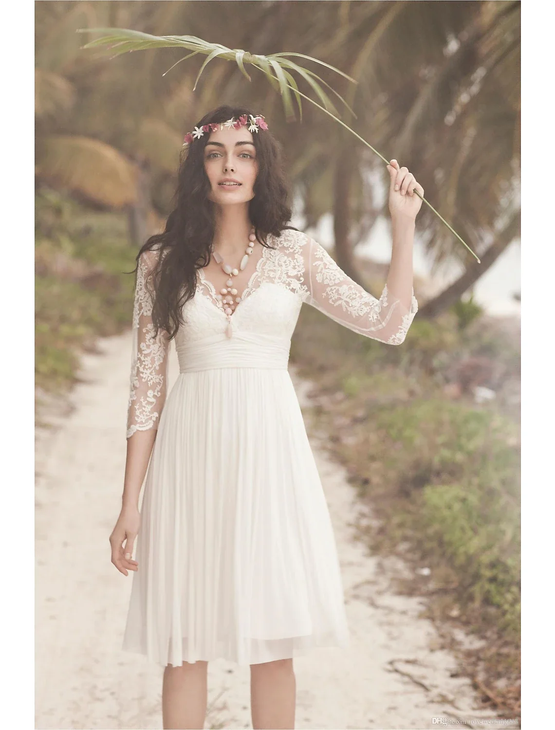 Reception Little White Dresses Simple Wedding Dresses Sheath / Column Square Neck Off Shoulder Long Sleeve Tea Length Tulle Bridal Suits Bridal Gowns With Solid Color - Image 3